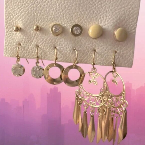 NWT Free People Dreamcatcher Gold tone Earrings Set 6 pair - Picture 1 of 3